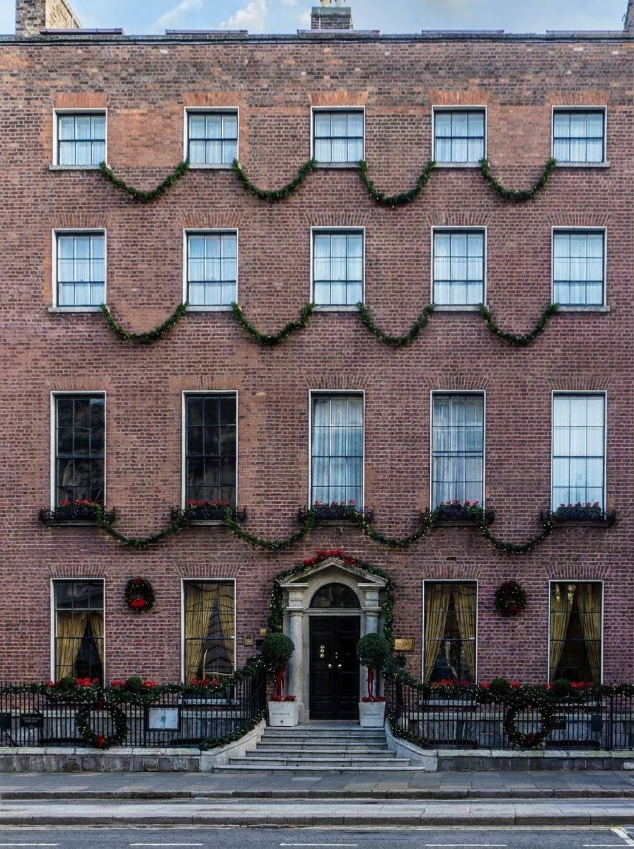 Georgian Dublin building decorated with festive garlands